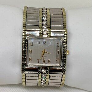 Women’s cuff bangle bracelet watch two tone crystals 36mm quartz running